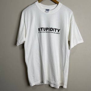 Gildan Funny Stupidity Graphic Tee Short Sleeve Crew Neck White Black L